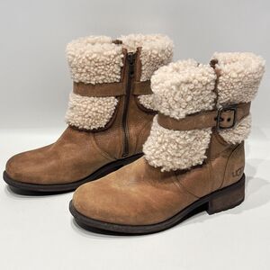 UGG Blayre II Brown Soft Lambskin Leather Zip Boots With Buckle Women’s Size 7